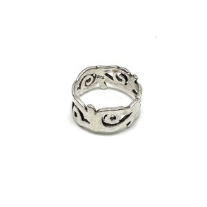 Sterling Silver Floral Ring Filigree Cut Out Swirl Design Vintage Size 6